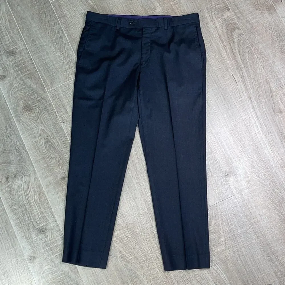 TED BAKER 100% Wool Charcoal Gray Flat Front Dress Slacks Jefferson Pants